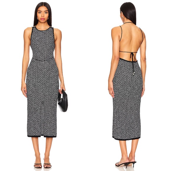 FREE PEOPLE Beach NWT Mindy Backless Midi Dress Women's Size Large Black Combo - Picture 1 of 12
